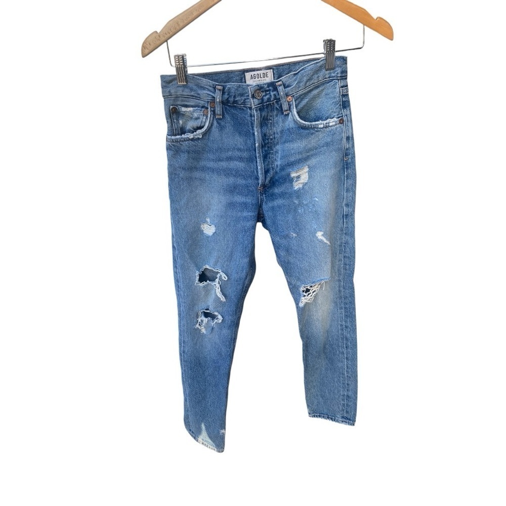 AGOLDE Feel Good High Rise Classic Jeans Distressed Button Fly I Size: 23 - Picture 3 of 11